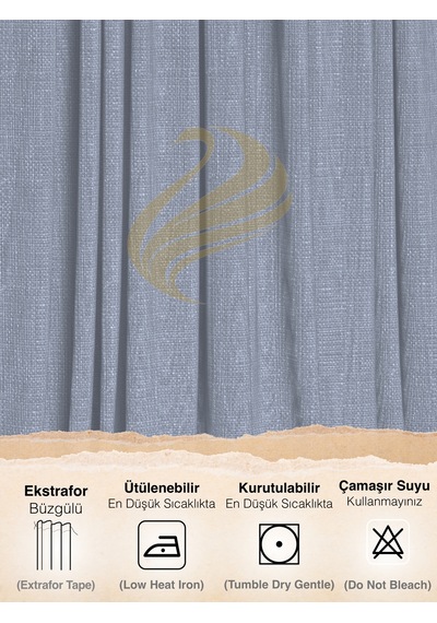 Br Demor Home İndigo Rengi Keten Dokulu Pileli Yüksek Kalite Fon Perde