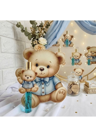 Cam Fısfıs Kolonya Şişesi Karton Ayıcık Süslemeli Bebek 15 Adet