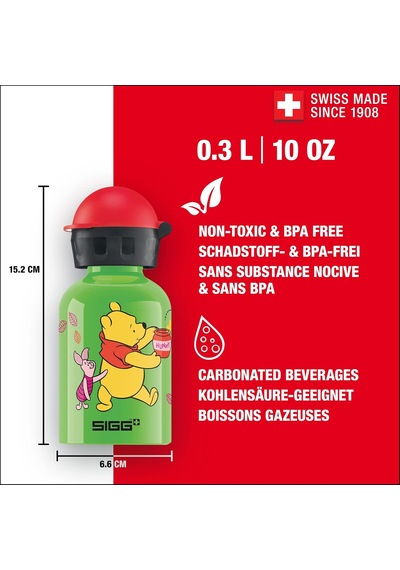 Winnie The Pooh Çocuk İçecek Şişesi 0,3 L , Zararlı Madde İçermeyen, Sızdırmaz Kapaklı Çocuk Şişesi, Tüy Giderek Hafif Alüminyum İçecek Şiş