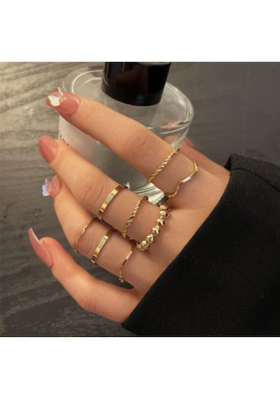 Girift Vintage Chic Gold 8 Adet Halka Yüzük Seti Altın
