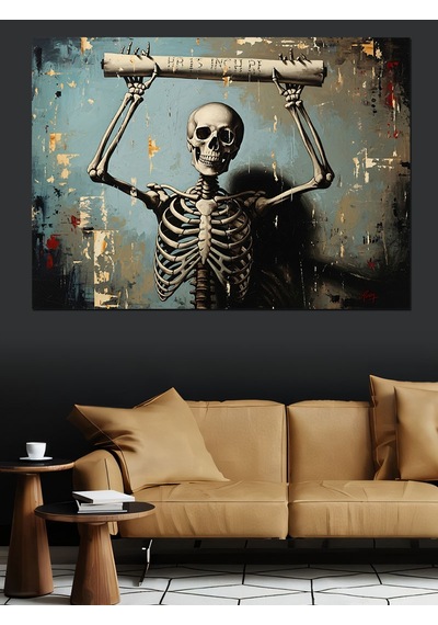 Ahşap Tablo Barfiks Çeken İskelet Sanat Eseri
