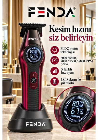 Fenda Profesyonel Bldc Motor 8000 Rpm Tıraş Makinesi Kırmızı