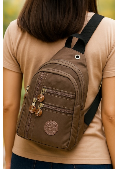 Newish Polo Kadın Krinkıl Kumaş Çapraz Tek Kol Göğüs Ve Omuz Sırt Çantası-crossbody Bag Sütlü Kahve