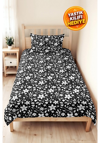 Siyah Çiçekli Modern Genç Odası Tek Kişilik Pike Takımı-beyaz Floral 160x220cm Kapitone Yatak Örtüsü Buharlı Rota İzi