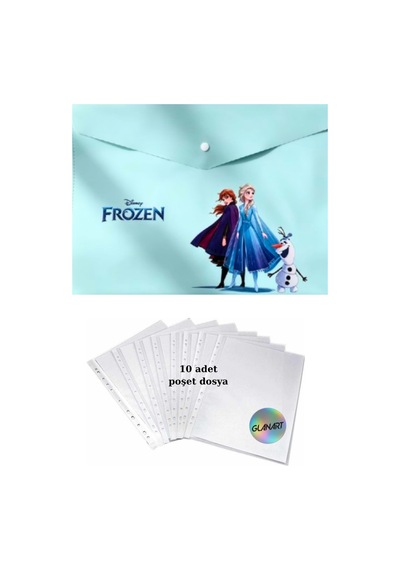 A4 Boy Çıt Çıt Ödev Dosyası +10' Lu Poşet Dosya Frozen Yeşil