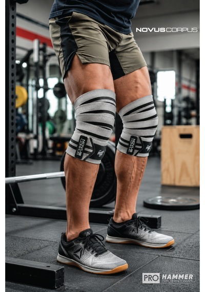 Fitness Diz Bandajı Knee Wraps Ağırlık Crossfit Dizliği Sarmalı Dizlik Cırt Bantlı - 2 Adet - Gri/siyah