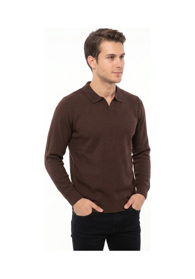 Foterman Erkek Spor Polo Yaka Mevsimlik Kazak Bgl-st05444 Kahverengi