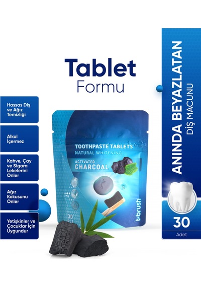 Tbrush Beyazlatıcı Aktif Karbonlu Diş Macunu Tableti - Doğal Beyazlatma 30 Tablet