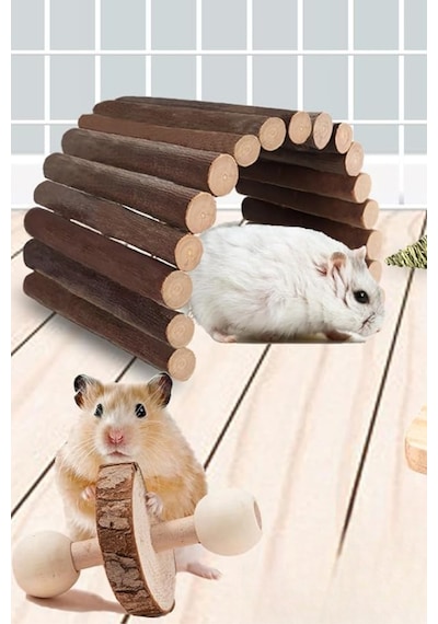 Doğal Ahşap Kemirgen Seti 6 Parça - Hamster, Gine Pig, Tavşan, Çinçilla İçin Kafes Aksesuarları