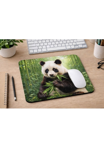 Panda Desenli Mousepad 21x17,5 Cm Kaymaz Tabanlı Düz Mouse Pad Ofis & Ev Kullanım