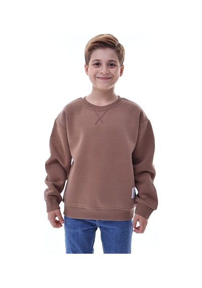 Erkek Çocuk Sweatshirt %100 Pamuk Rahat Kalıp 5-10 Yaş Kahverengi