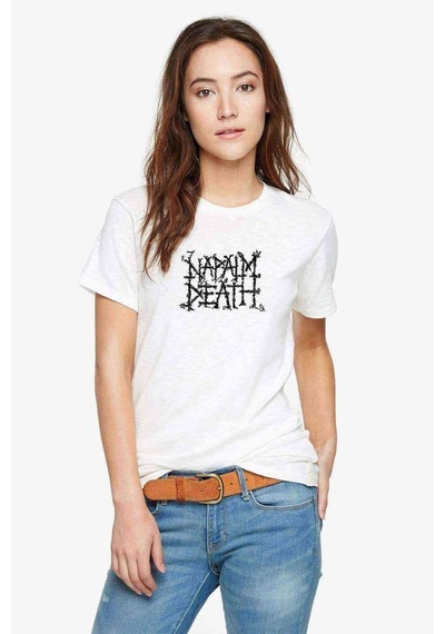 Napalm Death Baskılı Beyaz Kadın Tshirt