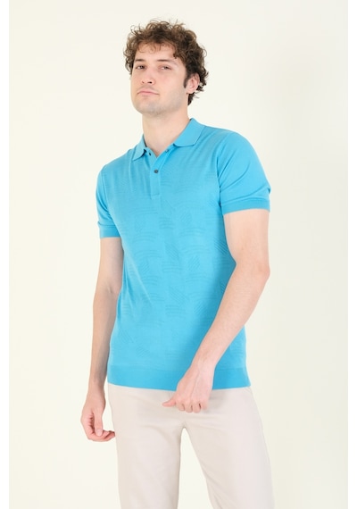 Giyim Dünyası Erkek Çıtçıtlı Desenli Polo Yaka Merserize T-shirt Mavi 001