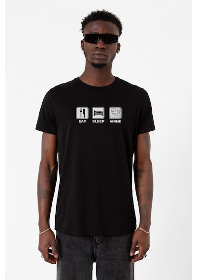 Eat Sleep Anime Siyah Erkek Tshirt 001