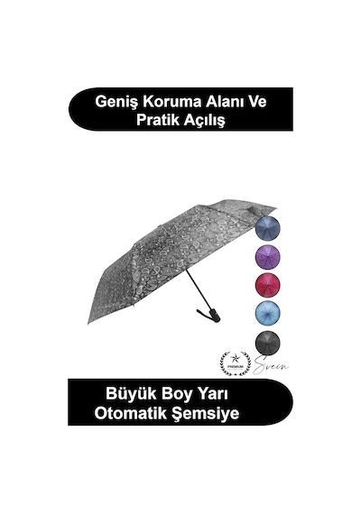 Svein Şemsiye Büyük Boy Yarı Otomatik Katlanabilir Renkli Desenli Yağmurluk Geniş Çaplı Su İtici Kumaş Sa Çok Renkli