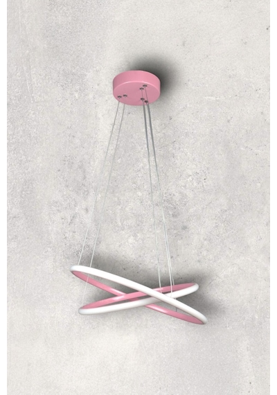 Koal Avize Rings 2'li Pembe Renk Modern Tasarım - Yatak Odası - Salon-çocuk Odası-mutfak Beyaz Led Sarkıt Avize Pembe