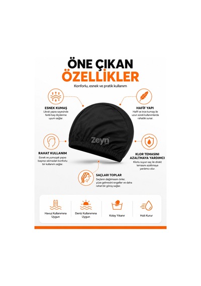 Likralı Bez Yüzücü Bonesi 20x25 Cm Esnek Hafif Yüzme Bonesi Havuz Ve Deniz Kullanımına Uygun Siyah