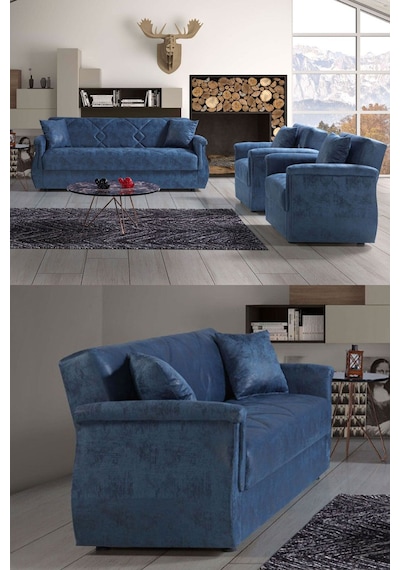 Buket Çekyatlı Koltuk Takımı 3+3+1+1 Mavi
