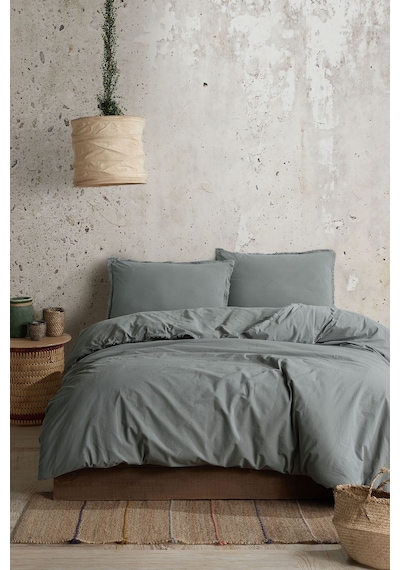 Boho Sade Natural Yeşil % 100 Pamuk Nevresim Takımı Çift Kişilik 684100 Yeşil