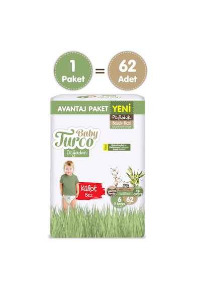Baby Turco Doğadan Avantaj Paketi Pofuduk Külot Bez 6 Numara Xlarge 62 Adet