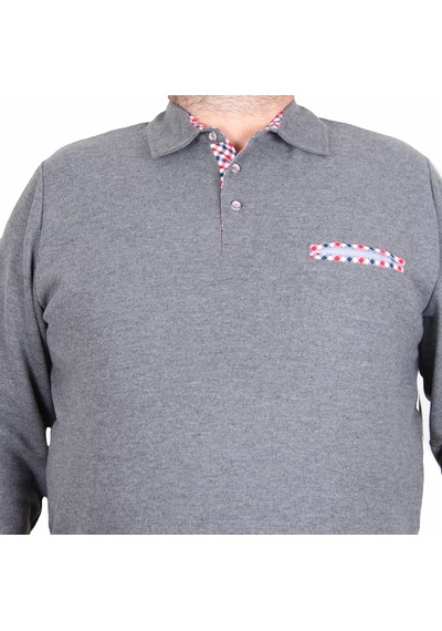 Moc Grande Mocgrande Erkek Büyük Beden Polo Yaka Sweat Flota Cep 24407 Antrasit Melanj