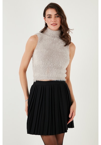 Lela Yumuşak Tüylü Slim Fit Balıkçı Yaka Crop Bayan Süveter 4615566 Gri