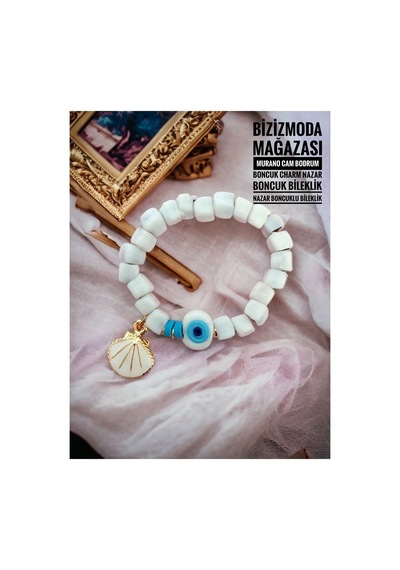 Murano Cam Bodrum Boncuk Charm Nazar Boncuk Bileklik Nazar Boncuklu Bileklik Beyaz 34054637