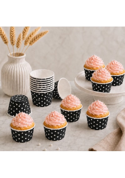 Kağıt Muffin Kek Kalıbı Puantiyeli Siyah