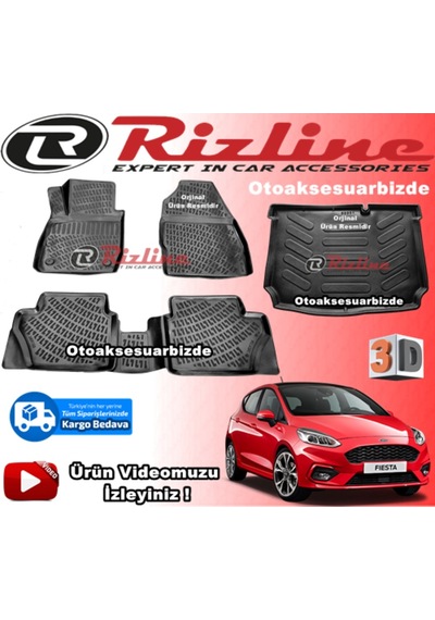 Ford Fiesta 3D Paspas + Bagaj Havuzu Siyah 2018 Sonrası Rizline