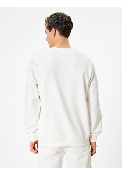 About Blank Koton Bisiklet Yaka Sweatshirt Minimal Baskılı Basic İnterlok Kumaş Pamuk Karışımlı Acı Kahverengi