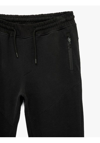 Koton Pamuklu Cepli Beli Bağcıklı Jogger Spor Eşofman Altı Siyah 6sam40074nk