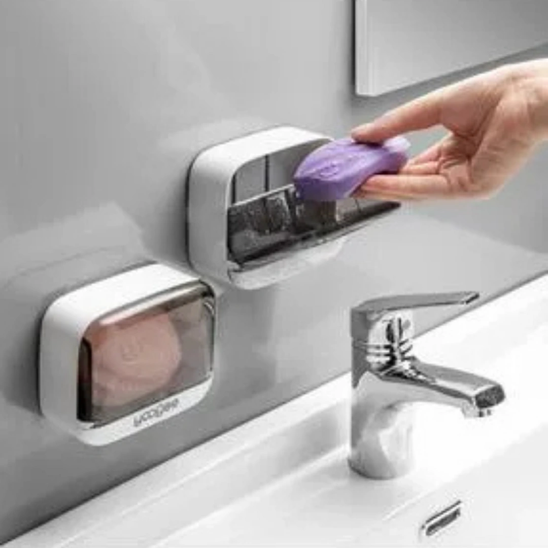 Yapışkanlı Asılabilir Çekmece Tipi Katı Sabun Kutusu Lavabo Mutfak Su Hazneli 11,5 cm