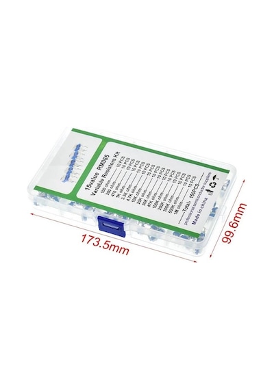 150 Adet 100r/1mr Trimpot Potansiyometre Seti Dik Rm065 15 Çeşit Şeffaf Çantada
