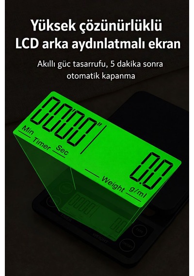 Dijital Hassas Kahve Terazi Zaman Ayarlı Kahve Dripper Tartı 3 Kg / 0.1 Gr Thr389