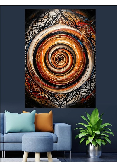 Altın Sarısı Spiral Girdap Formu Dekoratif Kanvas - Mdf Ahşap Tablo
