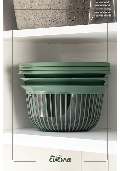 Linea 3 Adet 3 Litre Yuvarlak Sızdırmaz Çerez & Meyve & Bakliyat Saklama Kabı Yeşil Yeşil