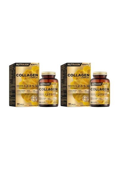 Collagen Complex Tablet 5 Tip Kolajen Tip I, Iı, Iıı, V, X + Hyalüronik Asit, Elastin, C Vitamini Cilt, Saç Ve Tırnak Desteği Şeker Ve Gluten İçermez 90 Tablet 2 Paketi