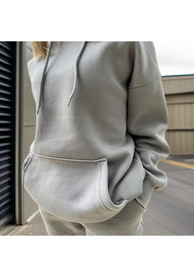 Ceyss Design Unisex Üç İplik Şardonlu Oversize Hoodieli Eşofman Takımı-gri Gri