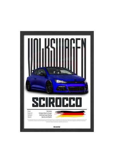 Volkswagen Scirocco Siyah Ahşap Çerçeveli Poster, Dekoratif Araba Duvar Tablosu