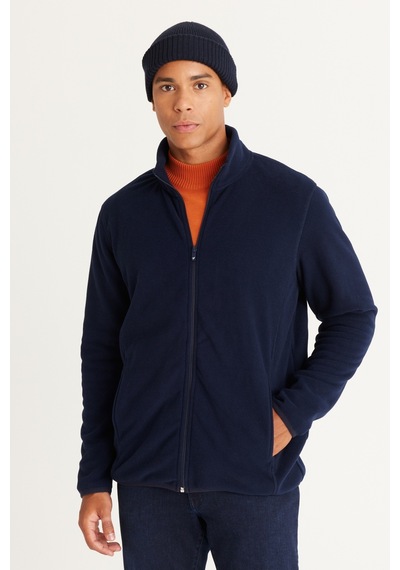 AC&Co / Altınyıldız Classics 4A5221100014LACXL Standart Fit Fermuarlı Bato Yaka Polar Erkek Ceket Lacivert