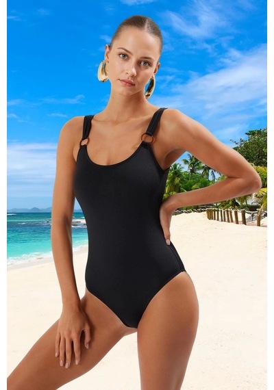 Ersefa Yüzme Kıyafeti Tasarım Mayo Klora Dayanıklı Swimsuit Şık Detaylı Siyah