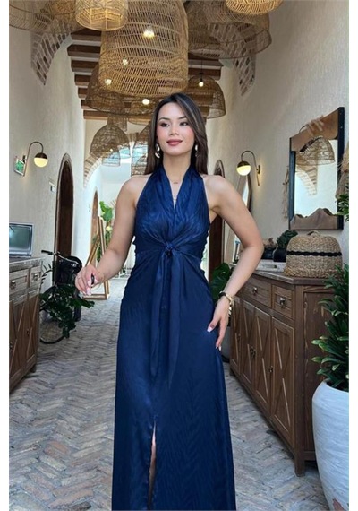 Neşeli Butik Kadın Lacivert Saten Kumaş Halter Yaka Düğüm Detaylı Tam Boy Elbise Nbmy4116 Neşeli Butik Kadın Lacivert Saten Kumaş Halter Yaka Düğüm Detaylı Tam Boy Elbise Nbmy4116
