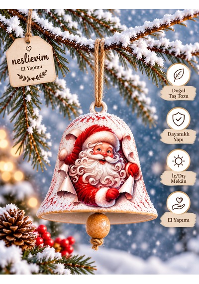 4 Tane Özel Seri El Yapımı Noel Çanları 7 CM