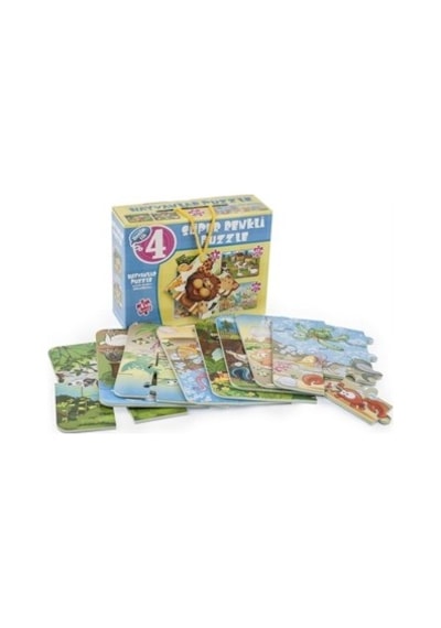 Dıytoy Hayvanlar 4'Ü Bir Kutuda Süper Renkli Puzzle