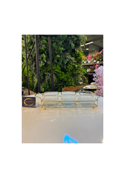 Ars Paşabahçe Elysia Yaldızlı Kare Kase Metal Gold Standlı 3'lü Çerezlik,şekerlik,sunumluk,tabak