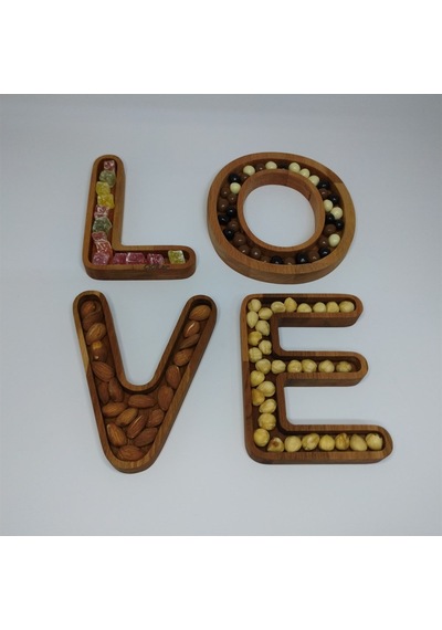 Ahşap Love Yazılı 4 Parça Çerezlik
