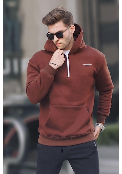 Madmext Koyu Kahverengi Fermuarlı Kapüşonlu Sweatshirt 6143-koyu Kahverengi Koyu Kahverengi