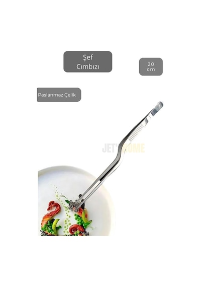 Kıvrımlı Şef Cımbızı Paslanmaz Dekor Cımbızı Çelik Yemek Cımbızı Maşa 20 Cm Gri