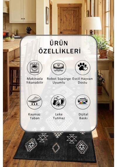 Siyah Yıkanabilir Mutfak Halısı 4