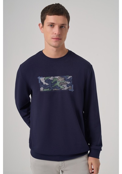 Morven Erkek Lacivert Trend Baskılı Bisiklet Yaka Sweatshirt 26ks063007200 Lacivert